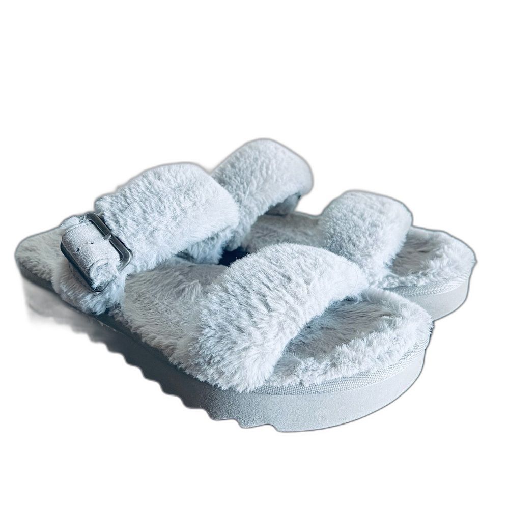 Koolaburra UGG Buckle Slide Sandals Furr-ah Amphora size 9 Light Blue Grey - Picture 3 of 11
